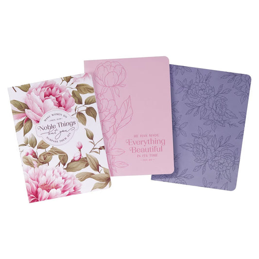 Noble Things Pink Floral Notebook Set - Proverbs 31:29 - The Christian Gift Company