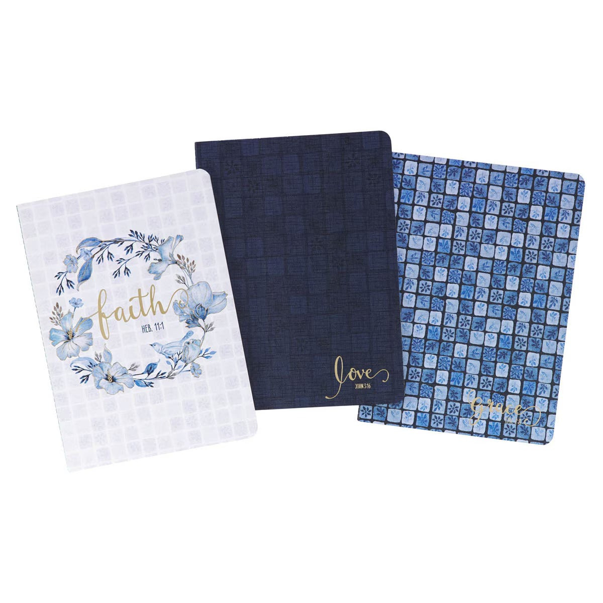 Faith Love and Grace Blue Floral Tile Notebook Set - The Christian Gift Company