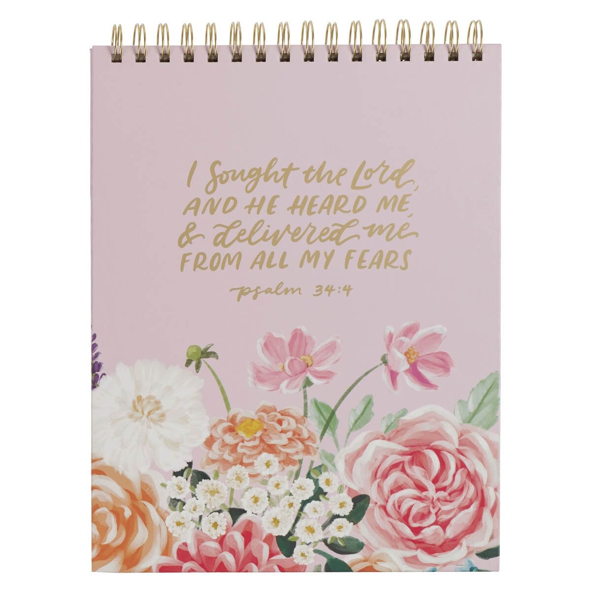 He Delivered Me Lilac Floral Spiral Notepad - Psalm 34:4 - The Christian Gift Company
