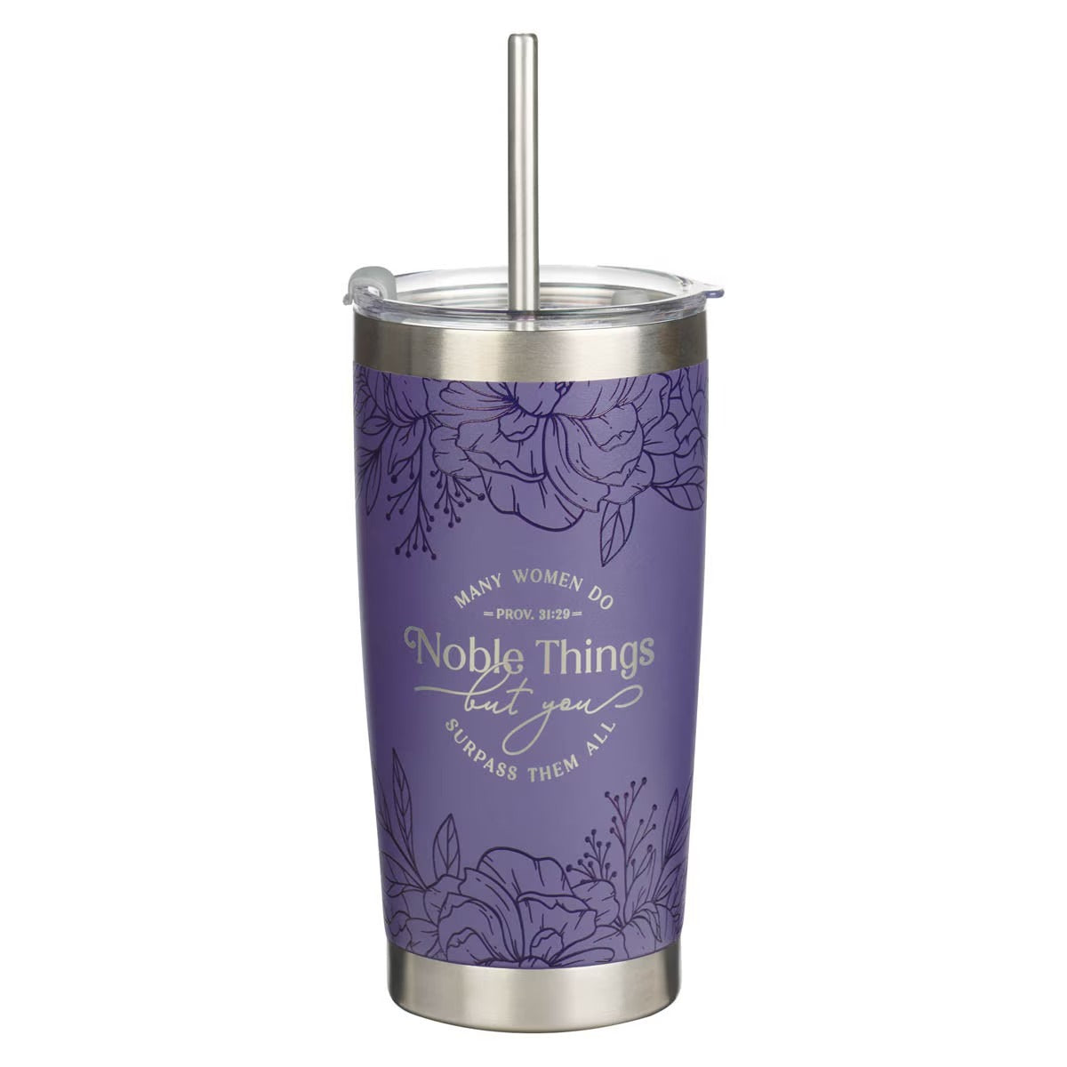 Noble Things Lavender Floral Stainless Steel Tumbler - Proverbs 31:29 - The Christian Gift Company