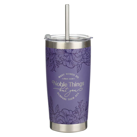 Noble Things Lavender Floral Stainless Steel Tumbler - Proverbs 31:29 - The Christian Gift Company