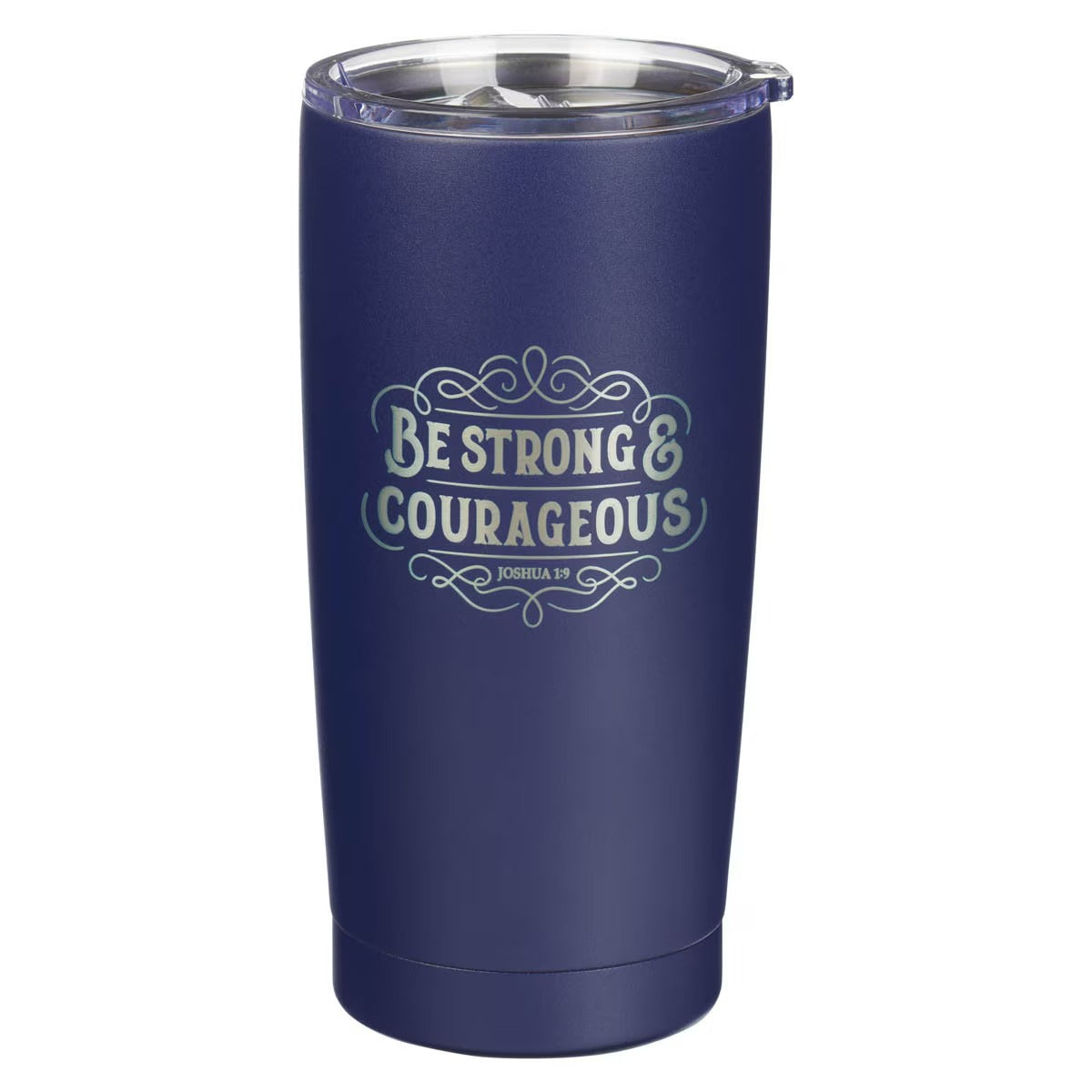 Strong and Courageous Navy Blue Stainless Steel Travel Tumbler - Joshua 1:9 - The Christian Gift Company