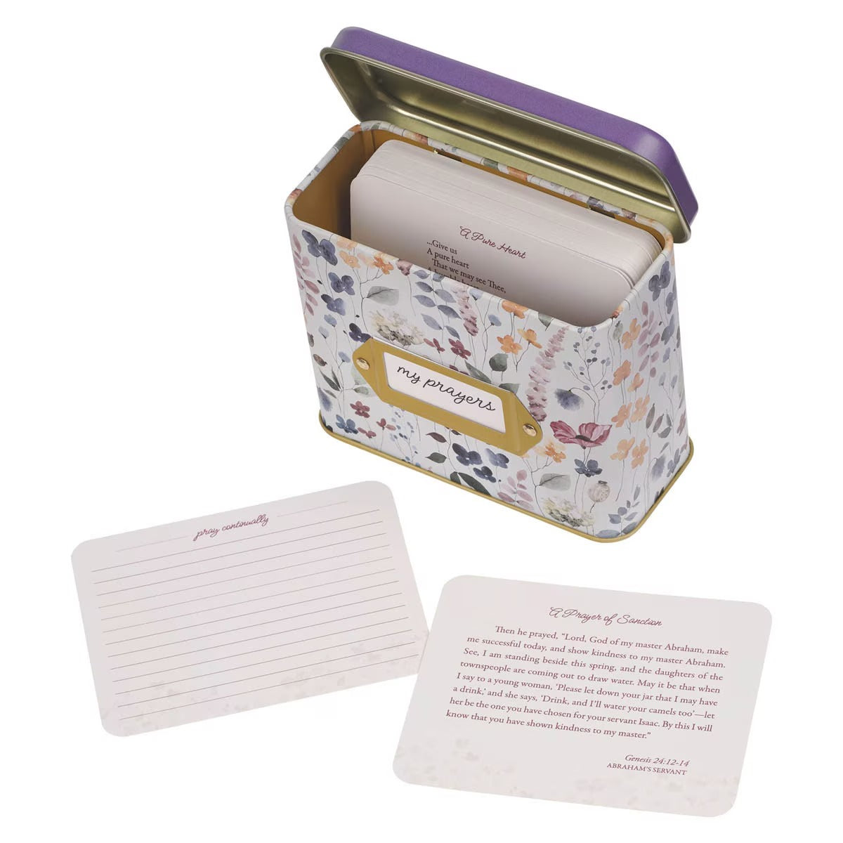 Love the Lord Purple Wildflower Prayer Cards in Tin - Matthew 22:37 - The Christian Gift Company