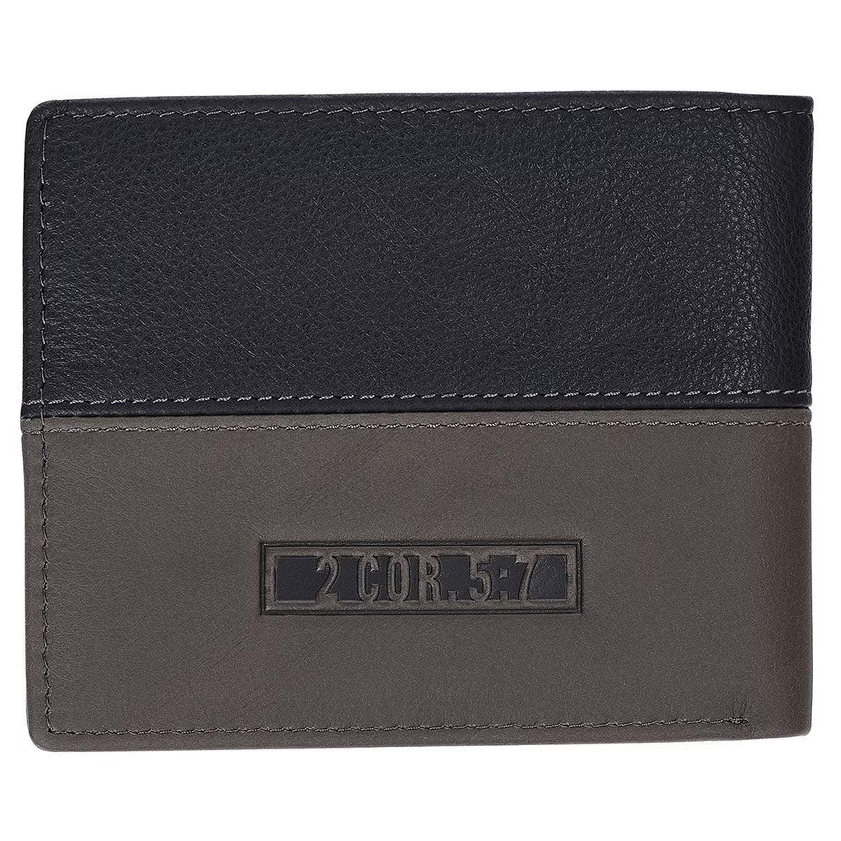 Walk by Faith Black and Grey Full Grain Leather Wallet - 2 Corinthians 5:7