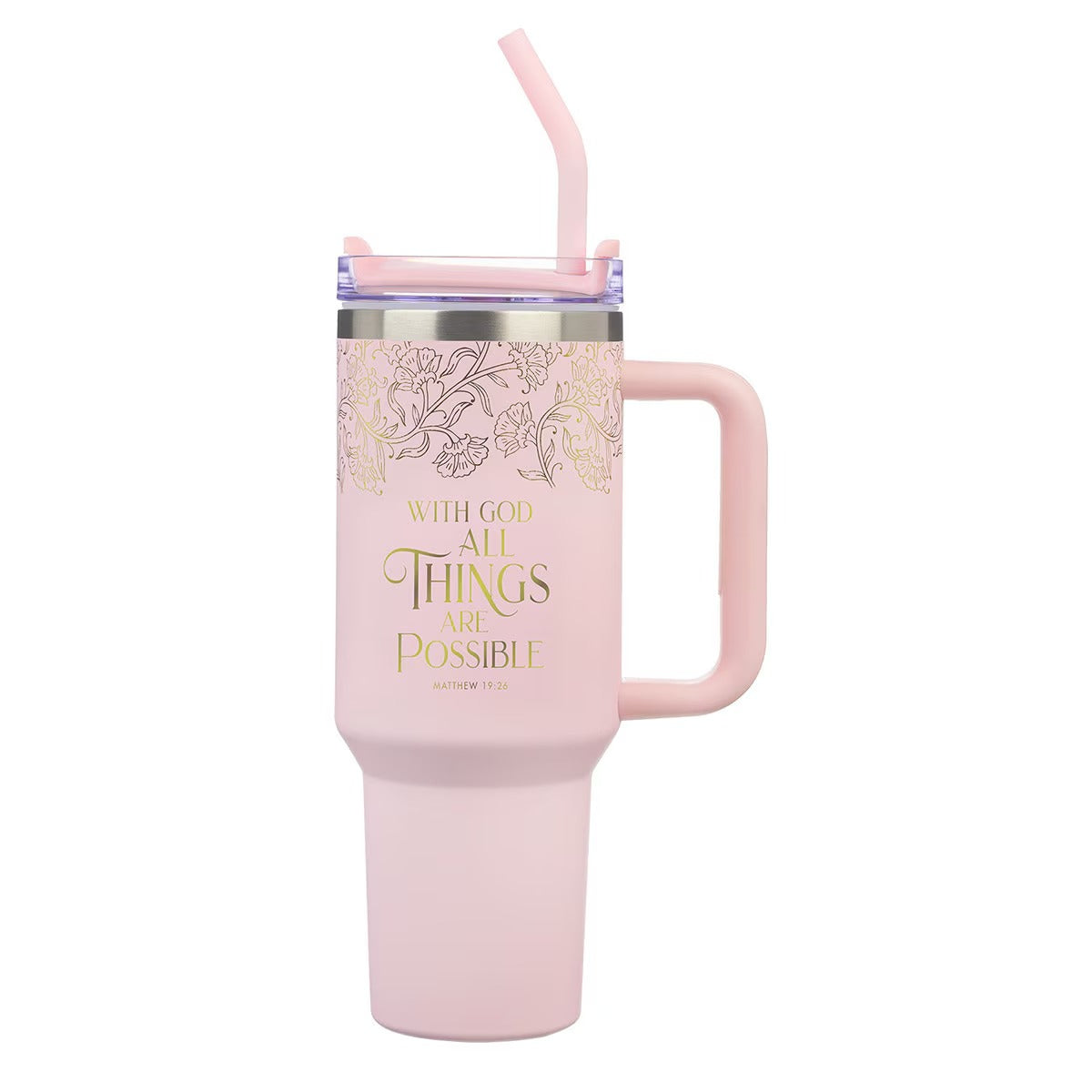 Things Are Possible Blush 40 oz Stainless Steel Travel Tumbler - Matthew 19:26 - The Christian Gift Company