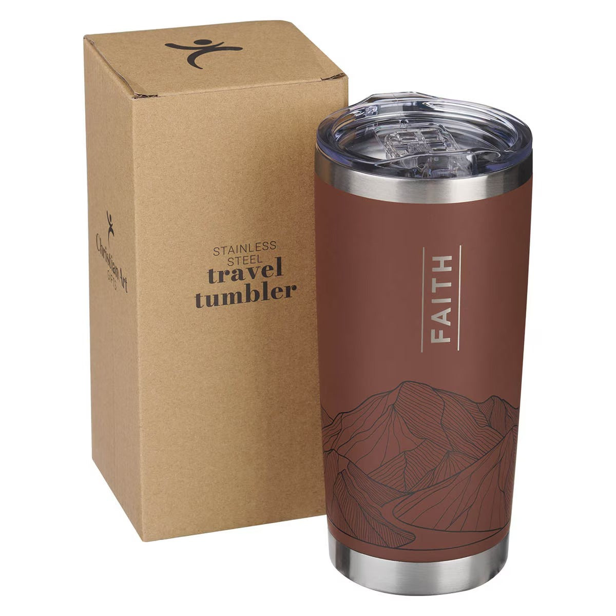Faith Brown Stainless Steel Travel Tumbler - Matthew 17:20 - The Christian Gift Company
