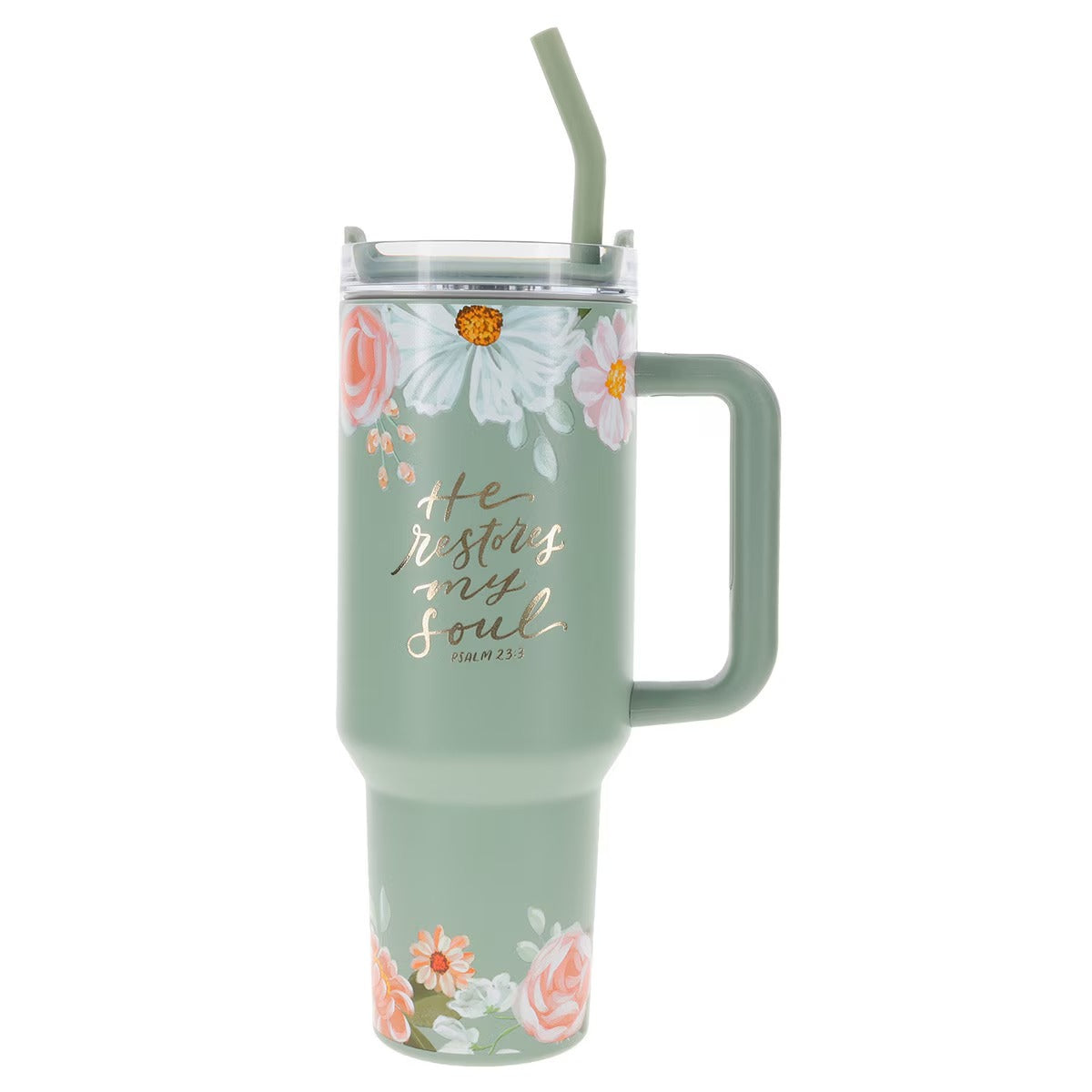 He Restores My Soul 40 oz Stainless Steel Travel Tumbler - Psalm 23:3 - The Christian Gift Company