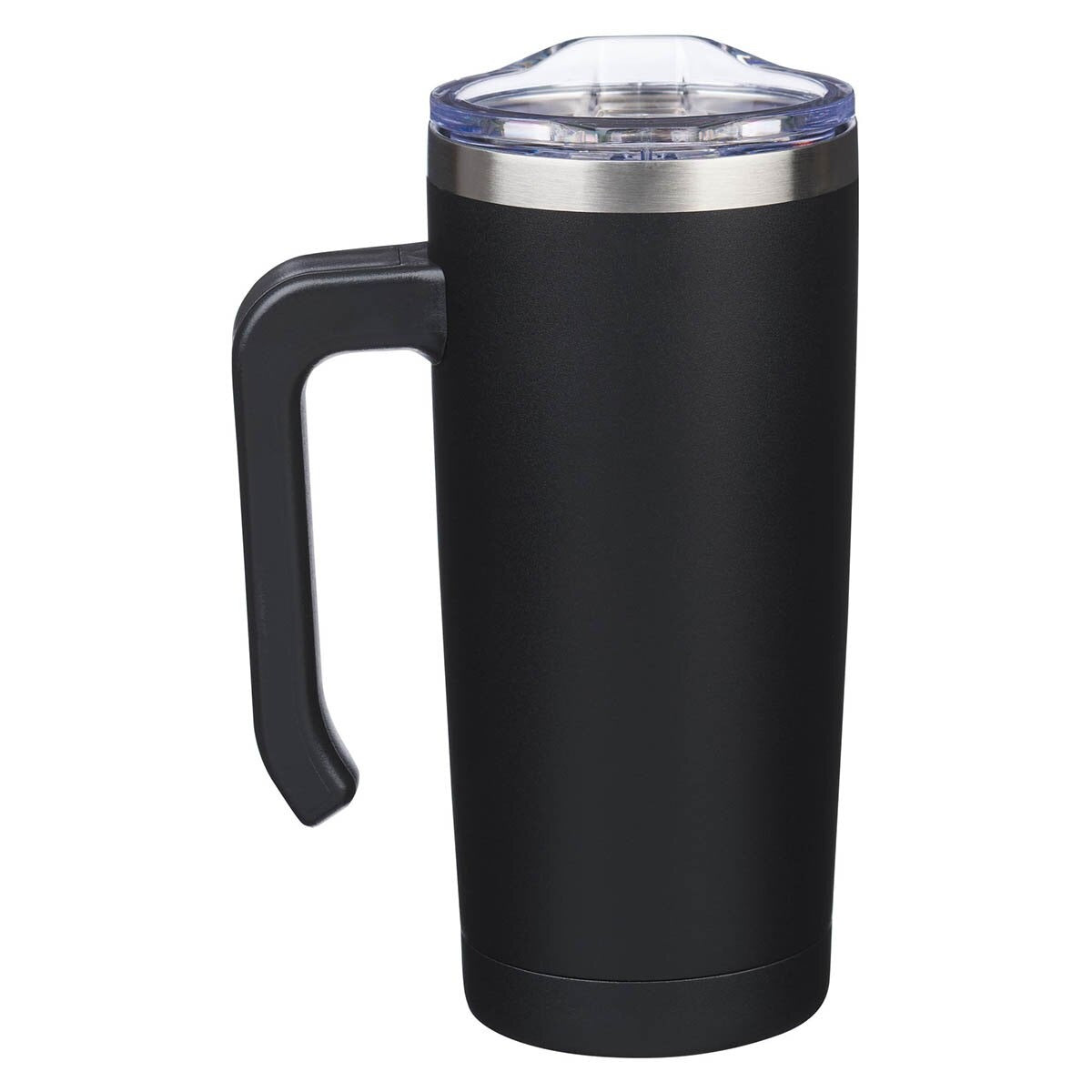 Strong and Courageous Black Stainless Steel Travel Mug with Handle - Joshua 1:9 - The Christian Gift Company