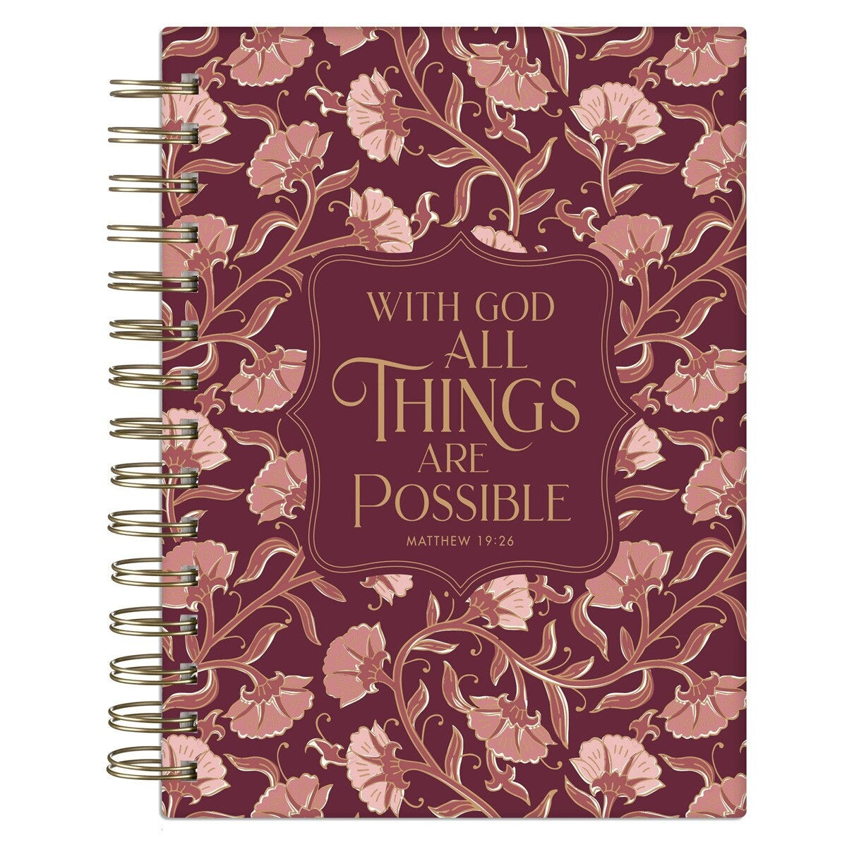 Things Are Possible Burgundy Blush Spiral Journal - Matthew 19:26 - The Christian Gift Company