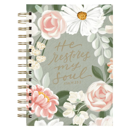 He Restores My Soul Green Garden Spiral Journal - Psalm 23:3 - The Christian Gift Company
