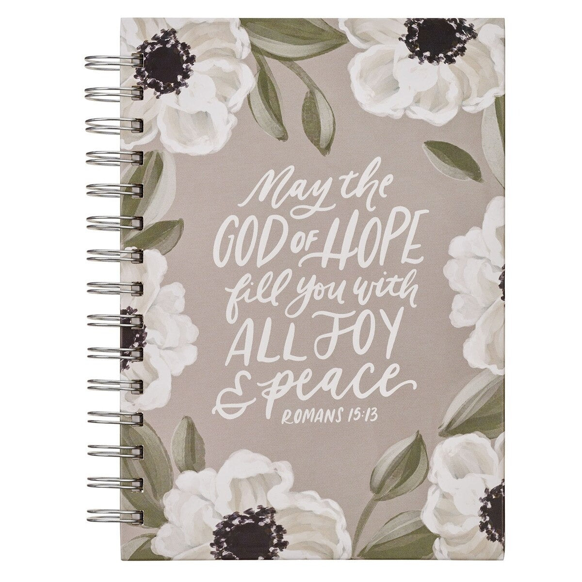 Joy and Peace Grey Floral Spiral Journal - Romans 15:13 - The Christian Gift Company