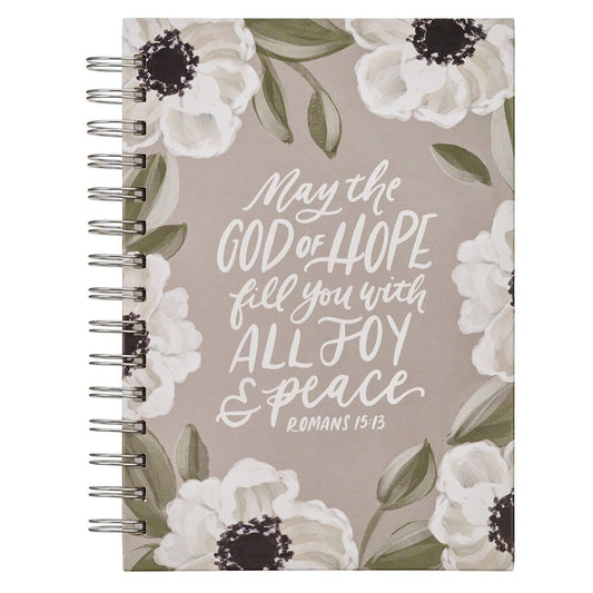 Joy and Peace Grey Floral Spiral Journal - Romans 15:13 - The Christian Gift Company