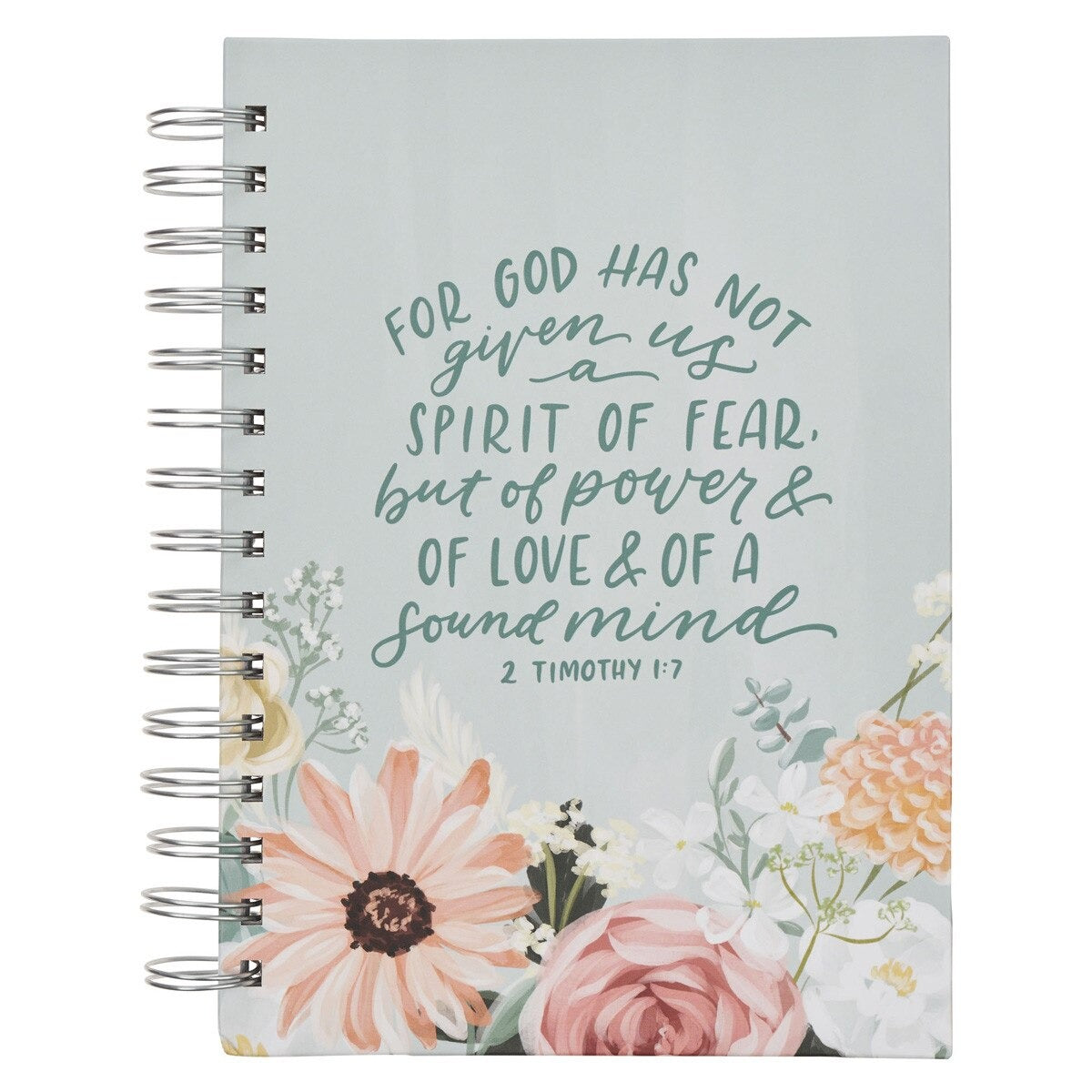 Power, Love, and a Sound Mind Mint Floral Spiral Journal – 2 Timothy 1:7 - The Christian Gift Company