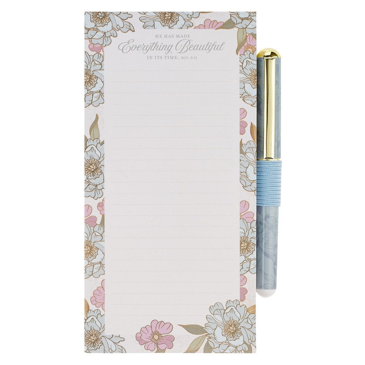 Everything Beautiful Whimsical Blooms Magnetic Notepad and Pen Gift Set - Ecclesiastes 3:11 - The Christian Gift Company