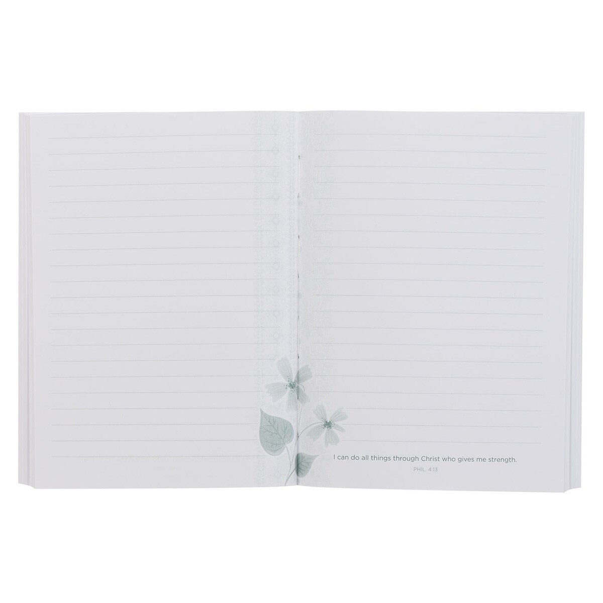 Through Christ Green Floral Medium Notebook - Philippians 4:13 - The Christian Gift Company