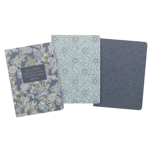 Morning Mercies Blue and Green Floral Notebook Set - Lamentations 3:22-23 - The Christian Gift Company
