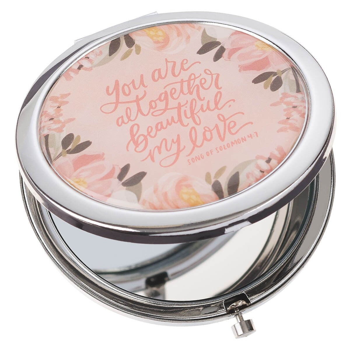 Altogether Beautiful Silver Metal Compact Mirror – Song of Solomon 4:7