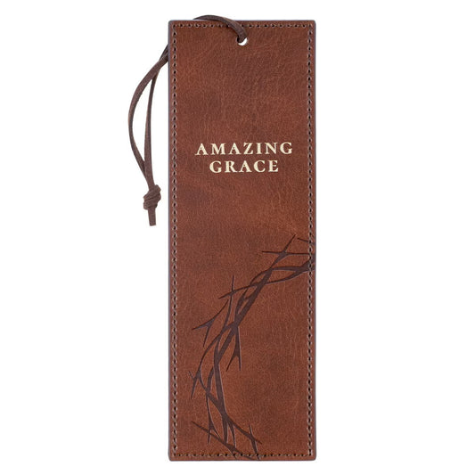 Amazing Grace Honey-brown Faux Leather Bookmark - Isaiah 53:3 - The Christian Gift Company