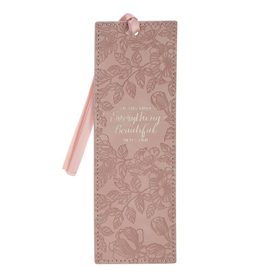 Everything Beautiful Blush Floral Faux Leather Bookmark - Ecclesiastes 3:11 - The Christian Gift Company