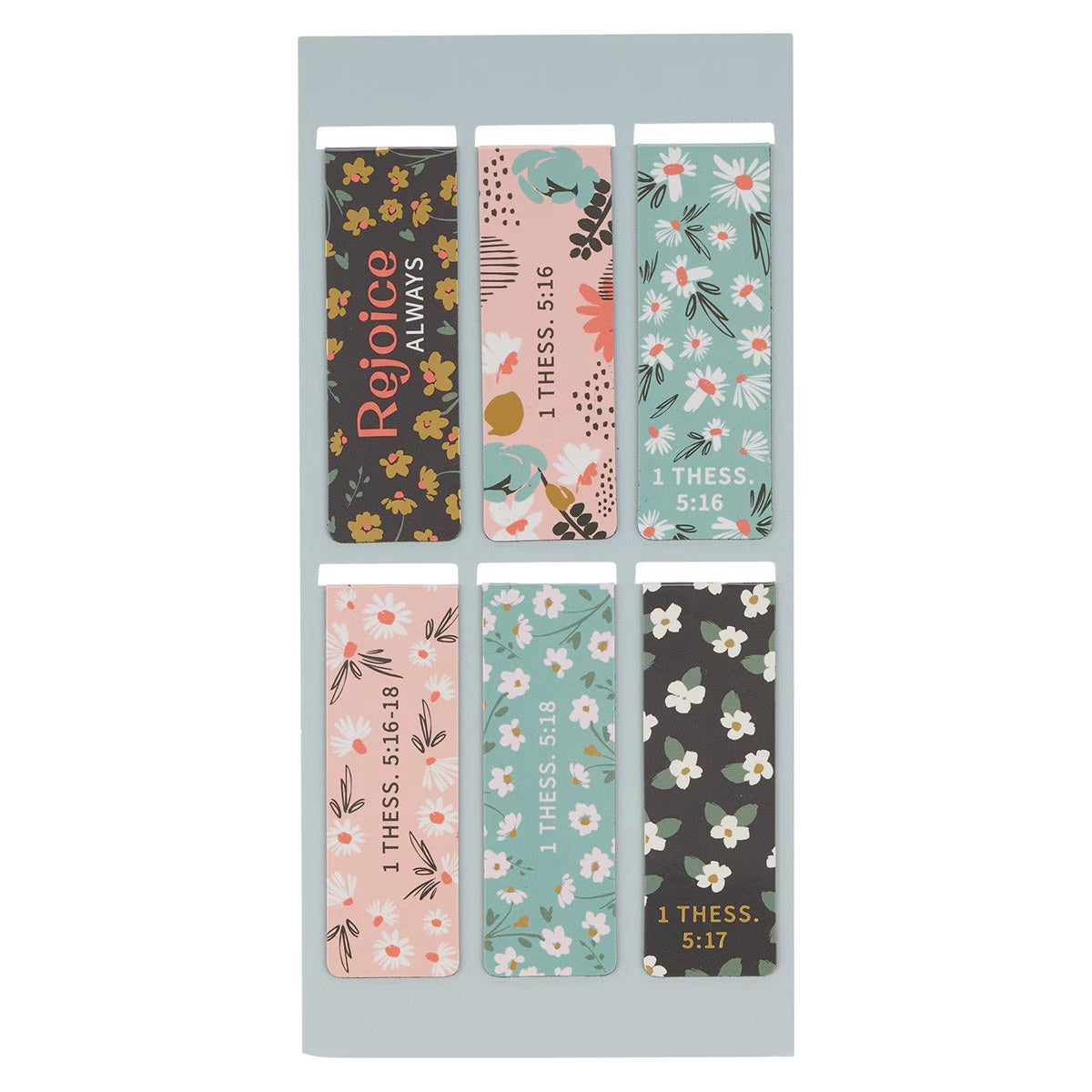 Joy Mint Floral Magnetic Bookmark Set - 1 Thessalonians 5:16-18 - The Christian Gift Company