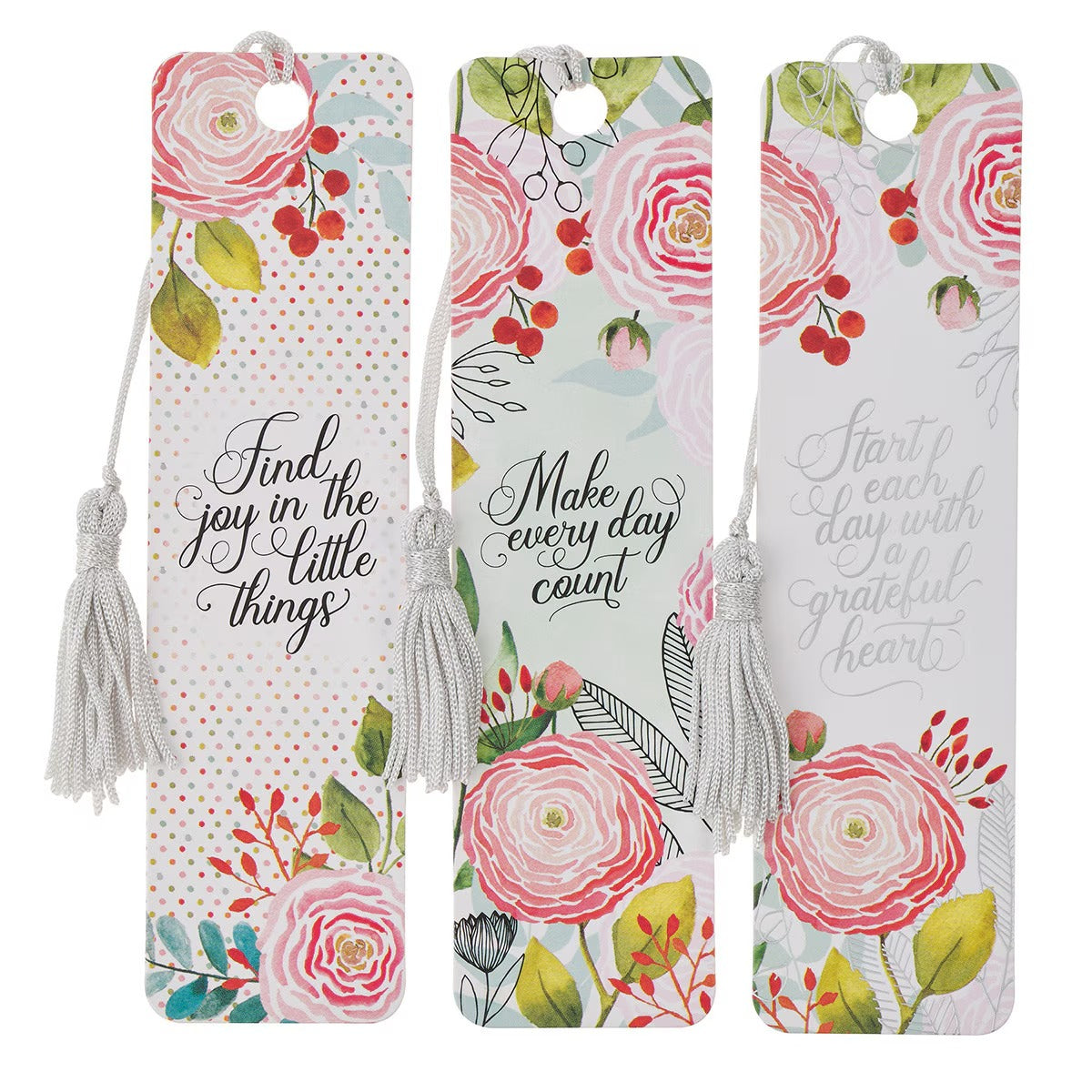 A Grateful Heart Pink Floral Bookmark with Tassel Set