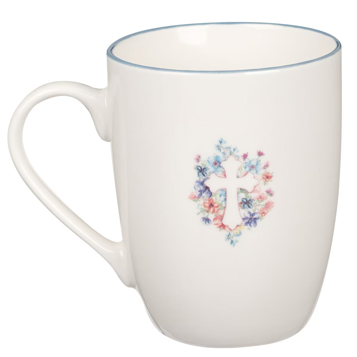Blue Floral Cross Ceramic Coffee Mug