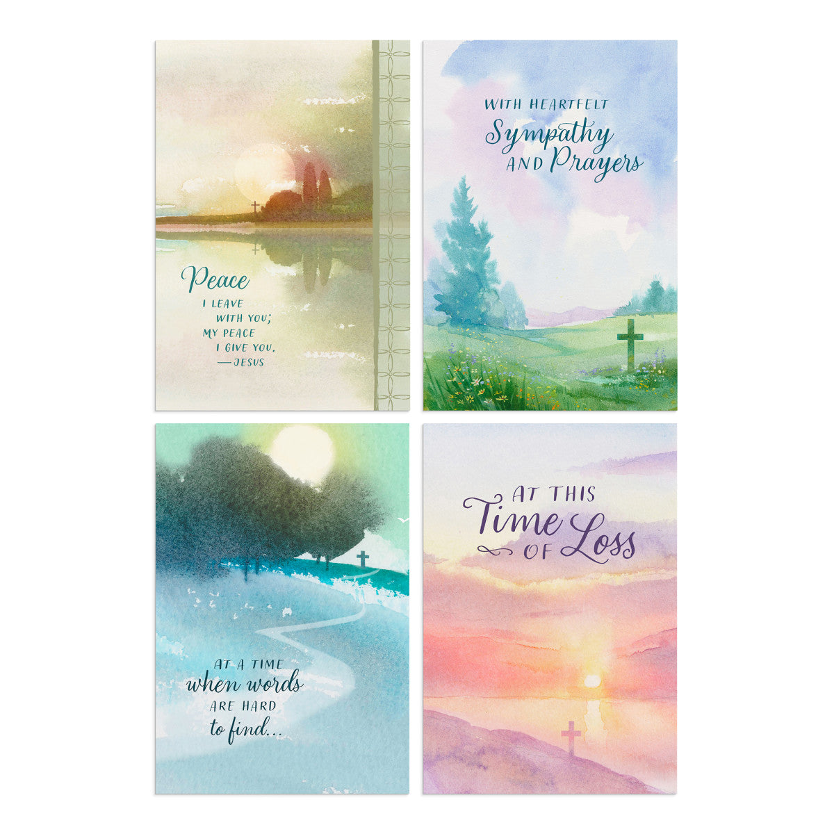 Sympathy - Watercolour Crosses Design - 12 Boxed Cards - The Christian Gift Company