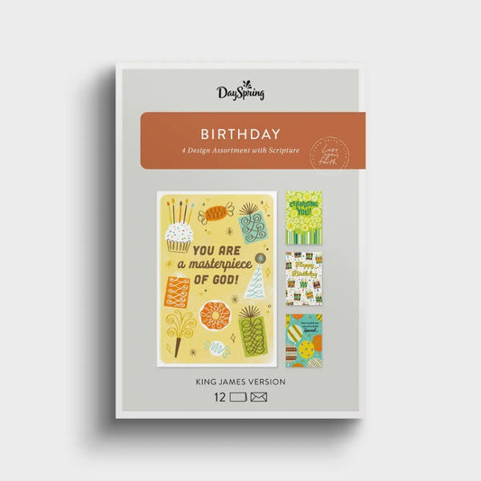 Birthday - Festive Assortment - 12 Boxed Cards and Envelopes, KJV - The Christian Gift Company
