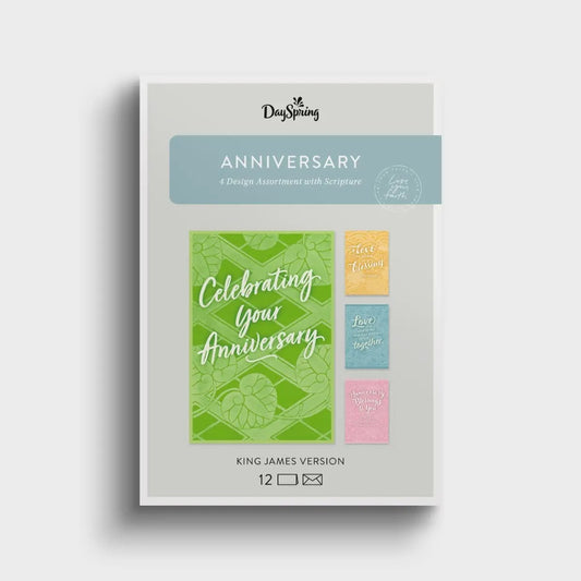 Anniversary - Colourful Designs - 12 Boxed Cards and Envelopes, KJV - The Christian Gift Company
