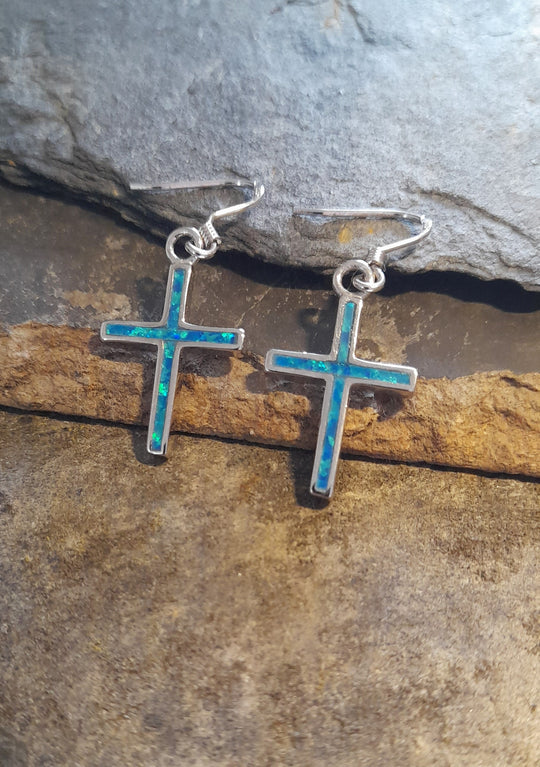 Blue Opal Cross Earring - The Christian Gift Company