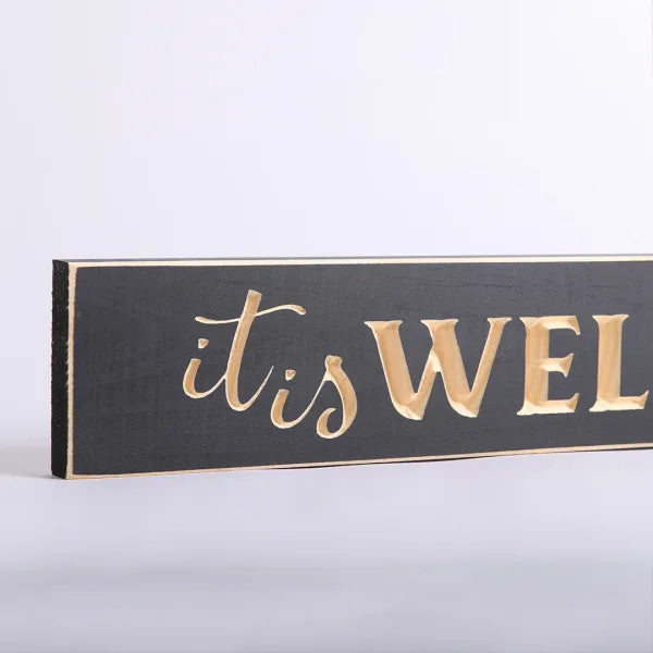 60cm Engraved Wooden Sign: It Is Well With My Soul/Black - The Christian Gift Company