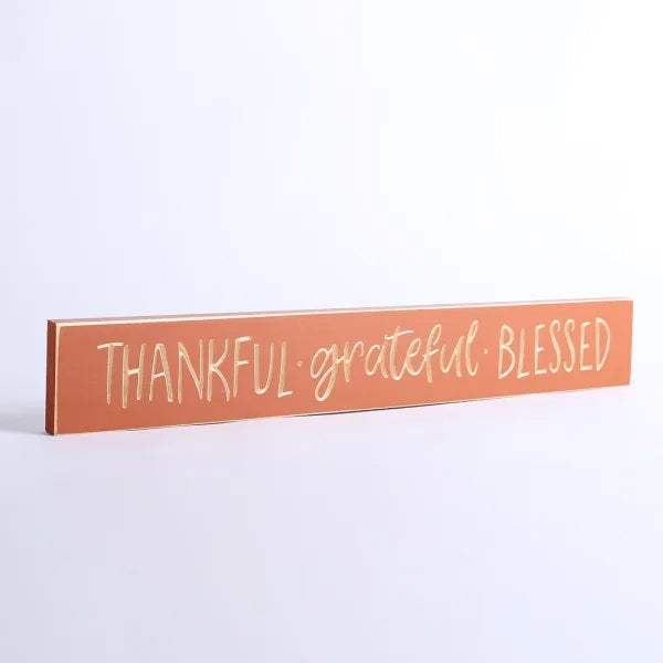 60cm Engraved Wooden Sign: Thankful Grateful Blessed/Terracotta - The Christian Gift Company