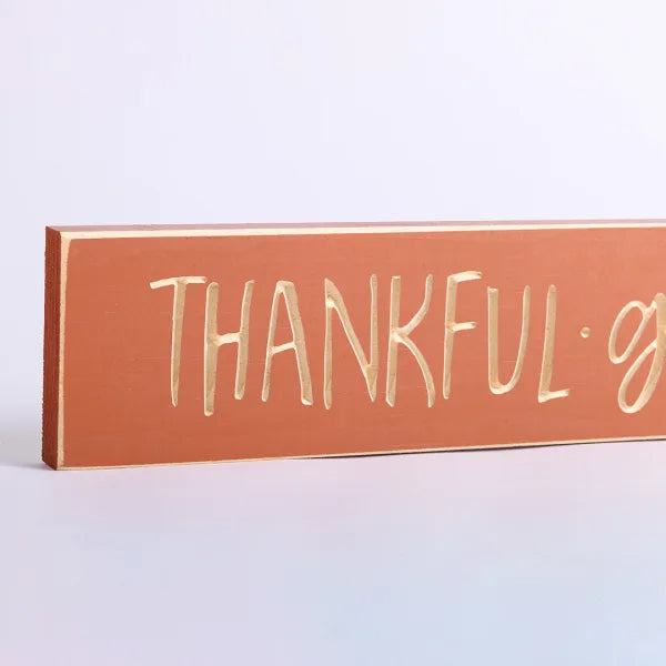 60cm Engraved Wooden Sign: Thankful Grateful Blessed/Terracotta - The Christian Gift Company