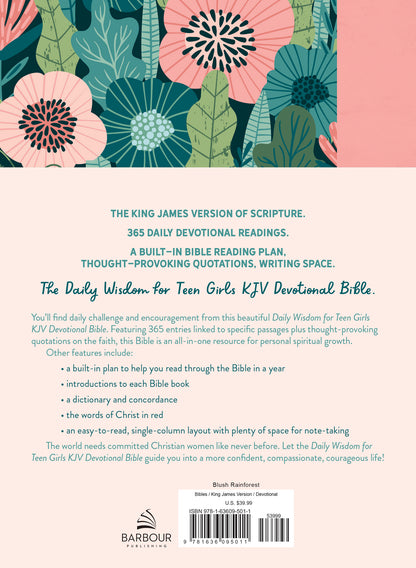 Daily Wisdom for Teen Girls KJV Devotional Bible [Blush Rainforest] - The Christian Gift Company