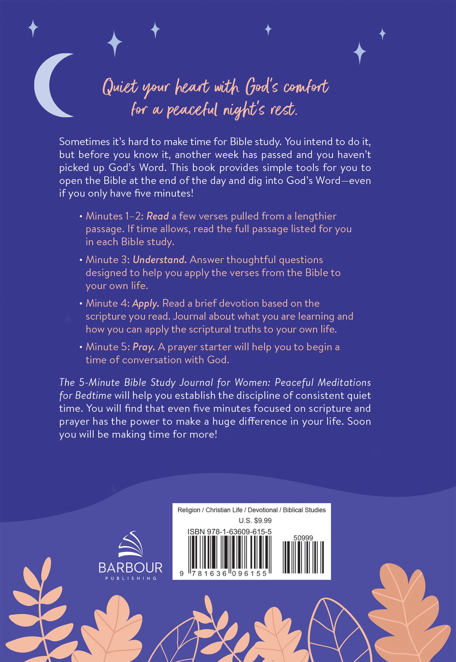 The 5-Minute Bible Study Journal for Women: Peaceful Meditations for Bedtime - The Christian Gift Company