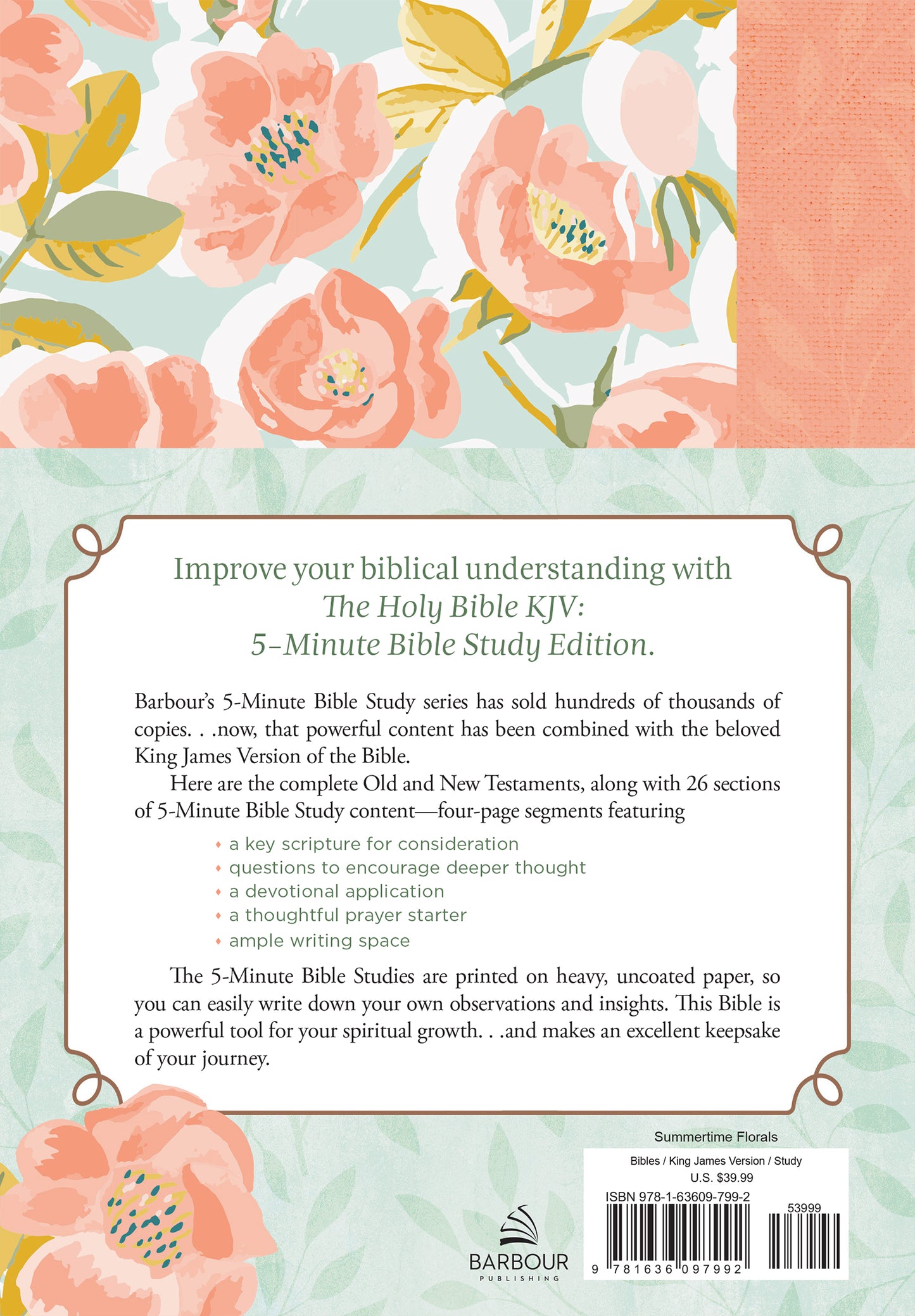 The Holy Bible KJV: 5-Minute Bible Study Edition (Summertime Florals)