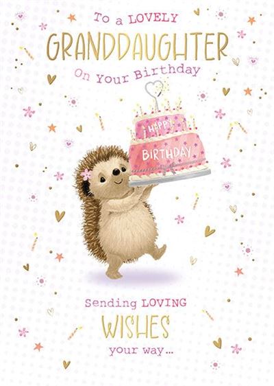 Granddaughter Birthday Card - Hedgehog with Cake - The Christian Gift Company