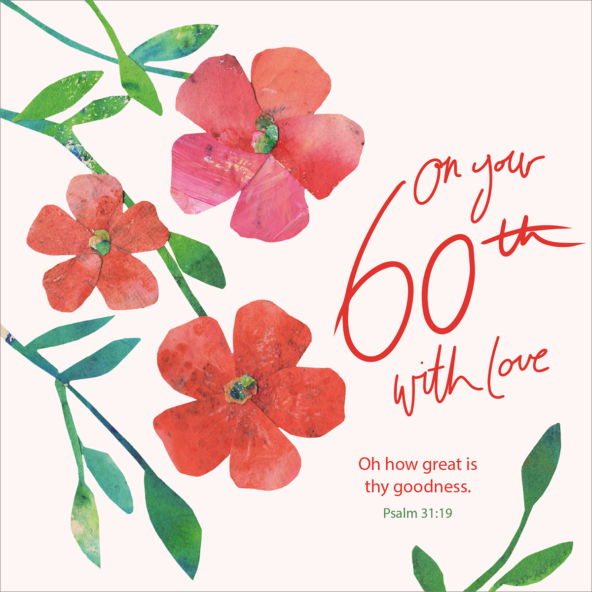 60th Birthday Card - Red Flowers - The Christian Gift Company