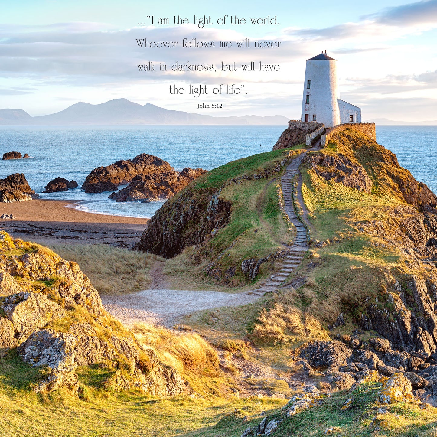 Square Wall Plaque - Lighthouse: John 8:12 - The Christian Gift Company