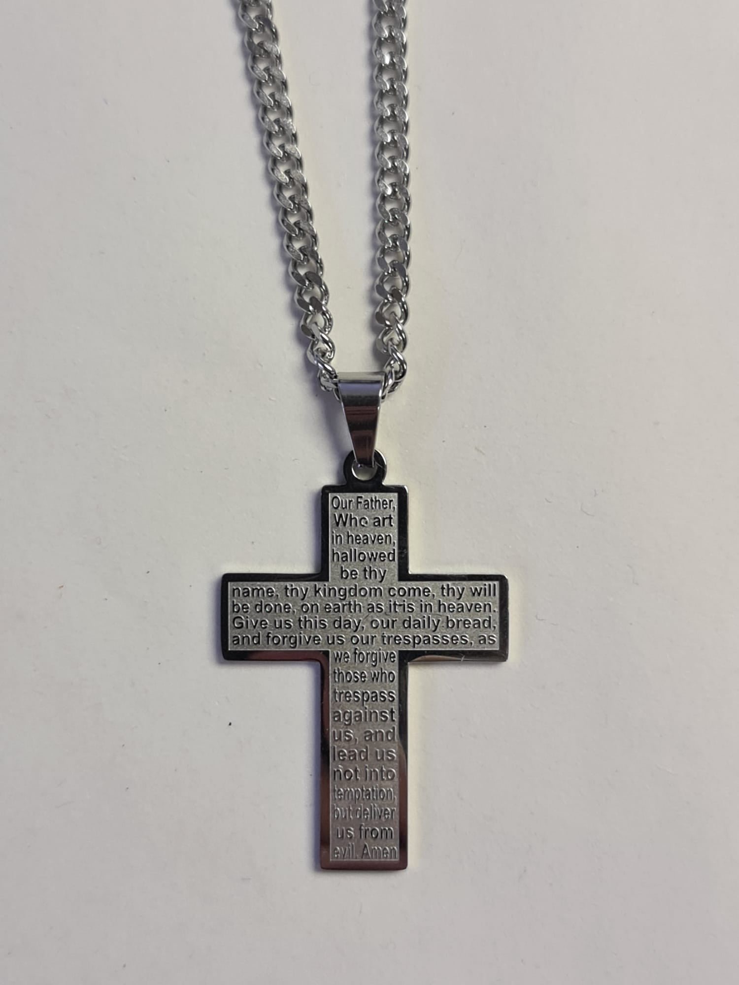 Lord's Prayer Stainless Steel Cross (24") - The Christian Gift Company