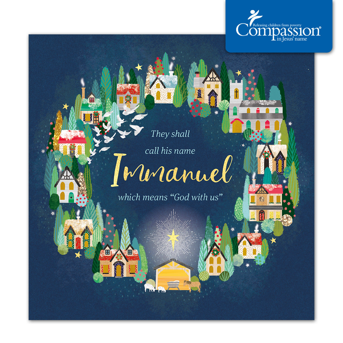 Compassion Christmas Card: Immanuel/Town (pack of 10) - The Christian Gift Company