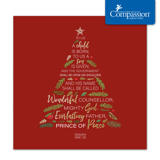 Compassion Christmas Card: Isaiah 9:6/Tree (pack of 10) - The Christian Gift Company