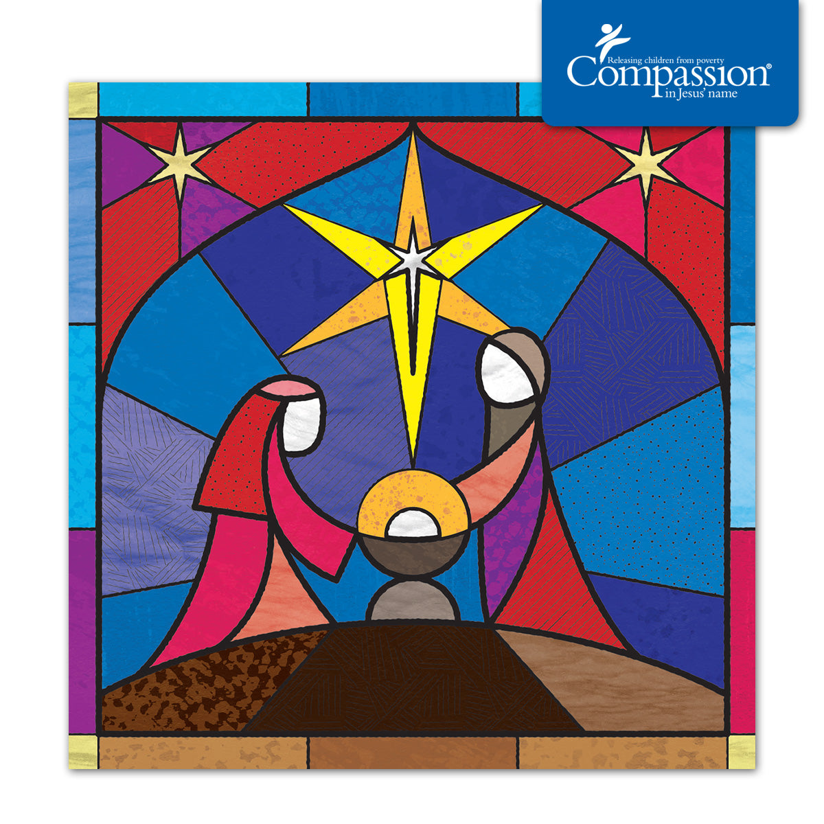 Compassion Christmas Card: Stained Glass (pack of 10) - The Christian Gift Company