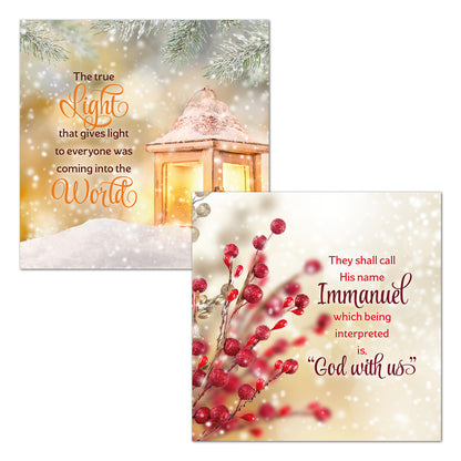 Christmas Card Pack - Berries/Lantern (16 cards) - The Christian Gift Company