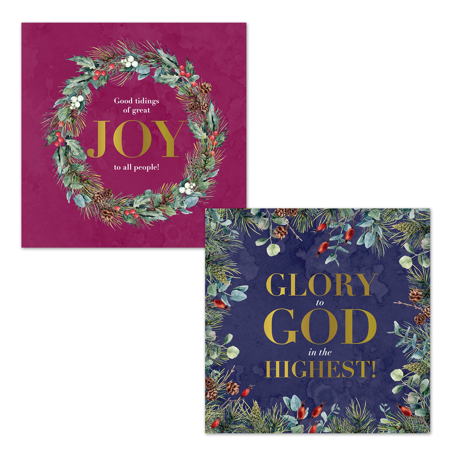 Christmas Card Box - Pine Wreaths (16 cards) - The Christian Gift Company