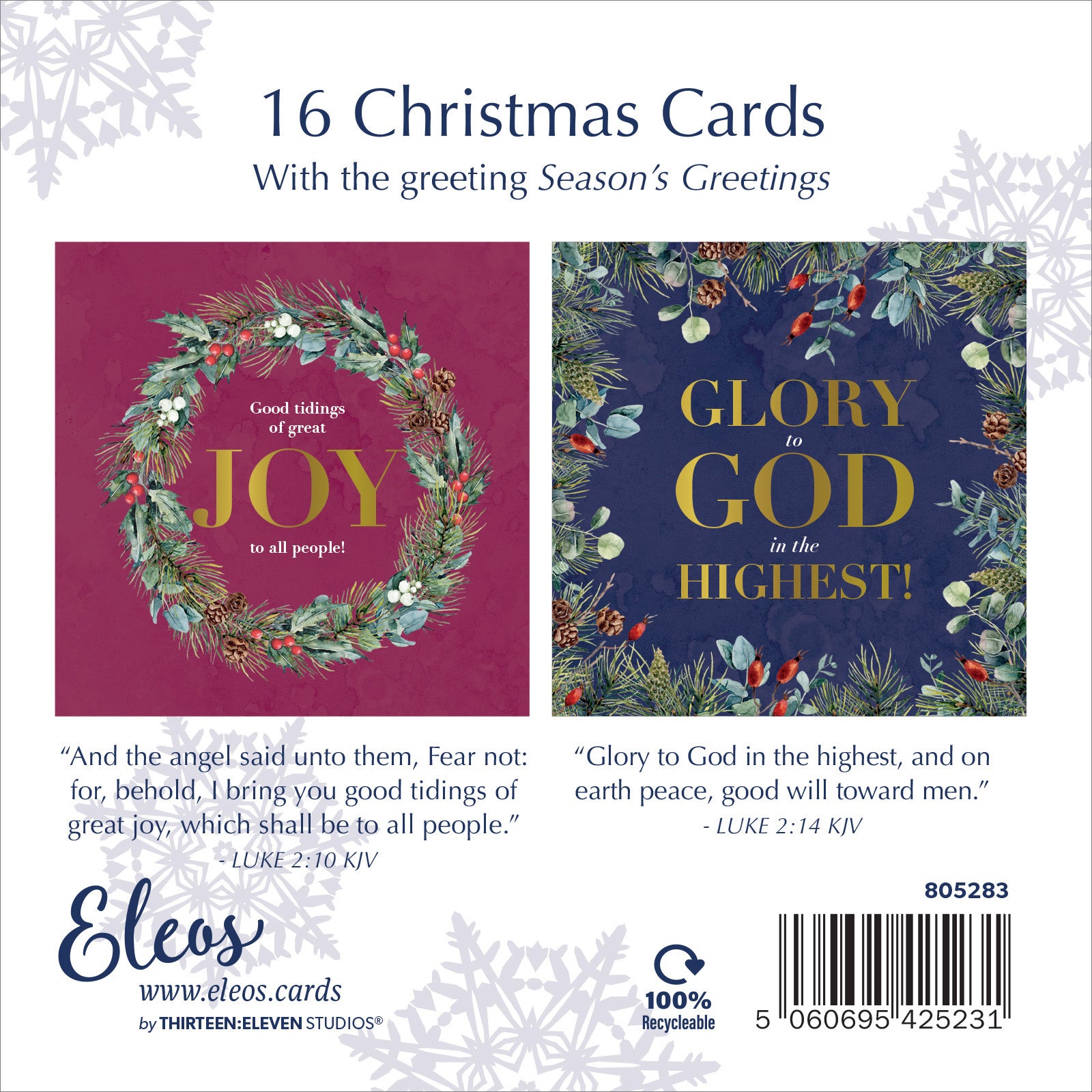 Christmas Card Box - Pine Wreaths (16 cards) - The Christian Gift Company