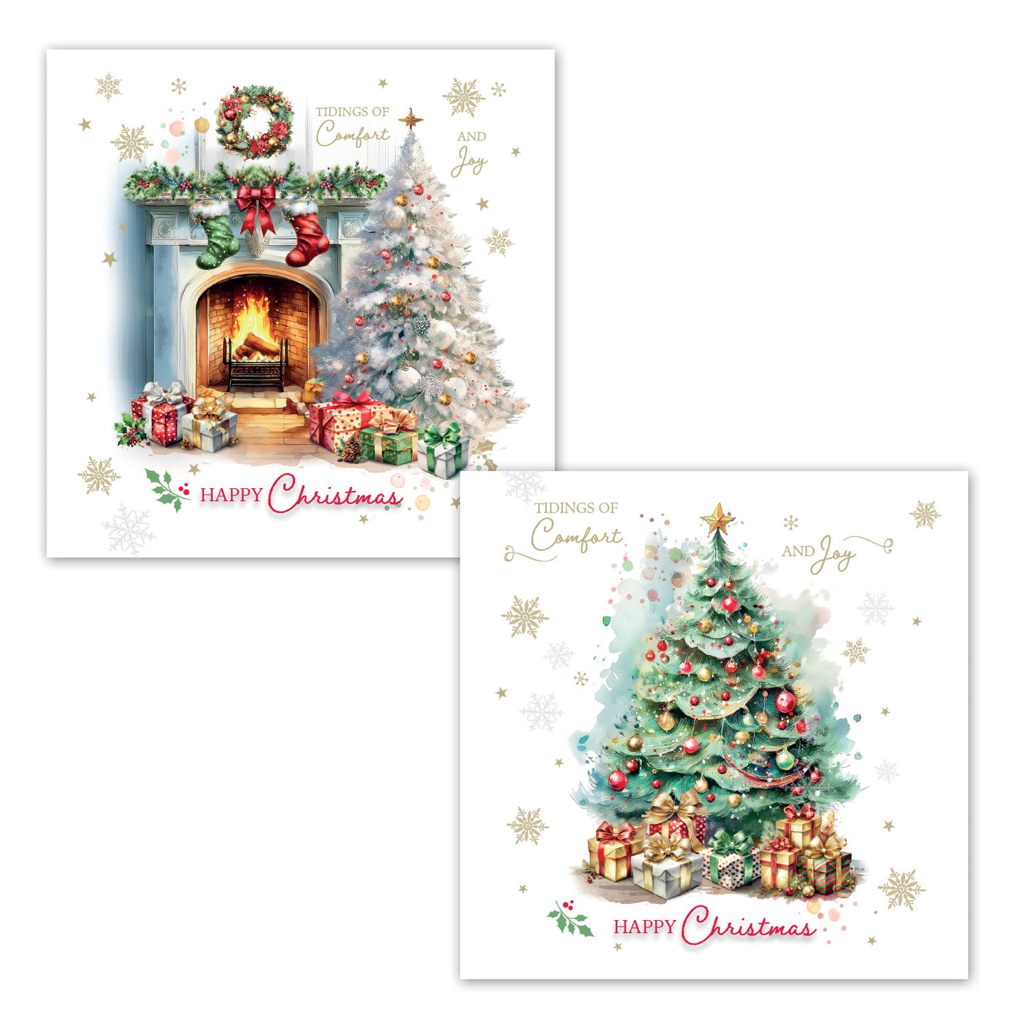 Christmas Card Box - Fireplace/Tree (16 cards) - The Christian Gift Company