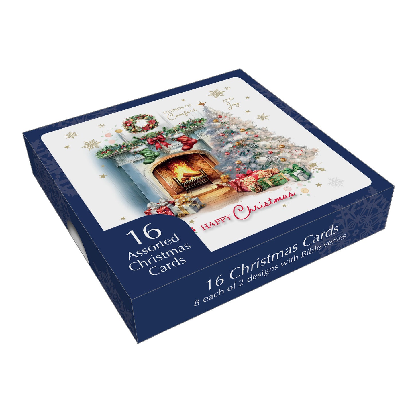 Christmas Card Box - Fireplace/Tree (16 cards) - The Christian Gift Company