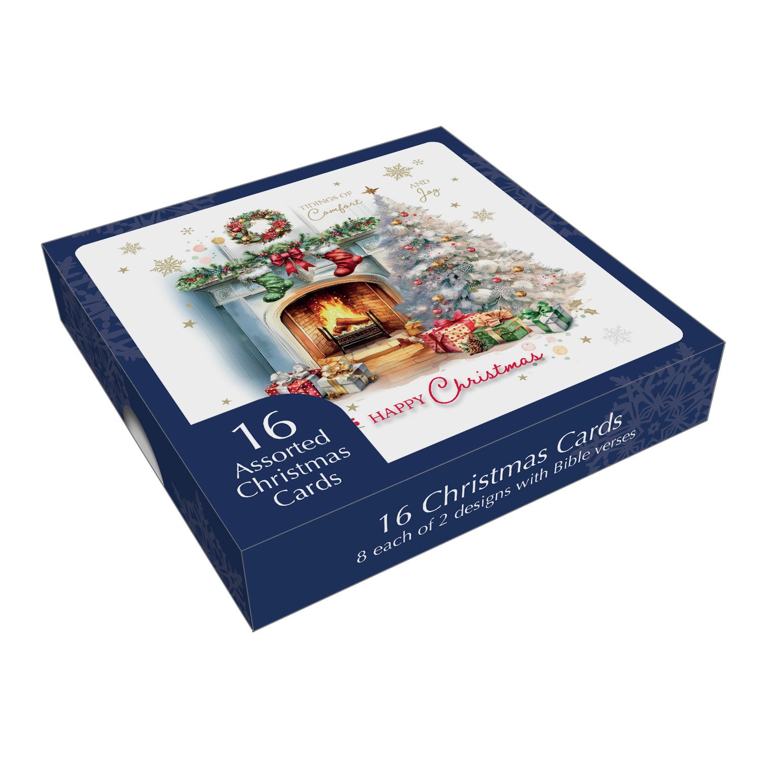 Christmas Card Box - Fireplace/Tree (16 cards) - The Christian Gift Company