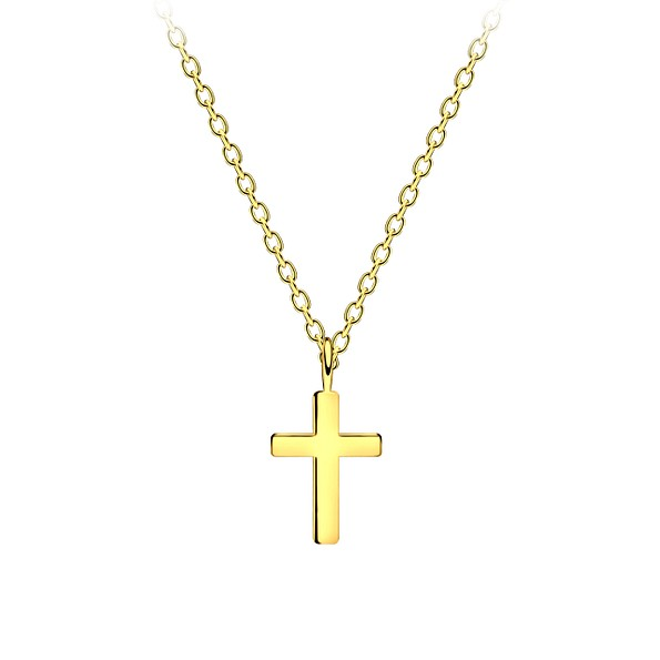 Sterling Silver - 14k Gold Plated - Cross Necklace - The Christian Gift Company